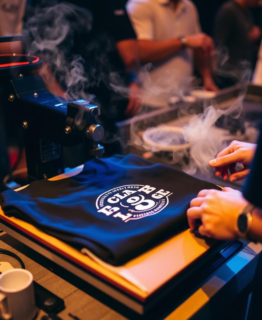 Live heat pressing a custom shirt